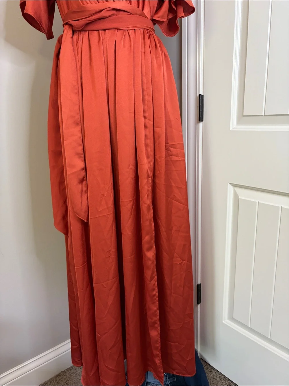Baltic Born Sicily Satin Maxi Wrap Dress Rust Flutter Sleeve Tie wedding XL - Picture 6 of 14